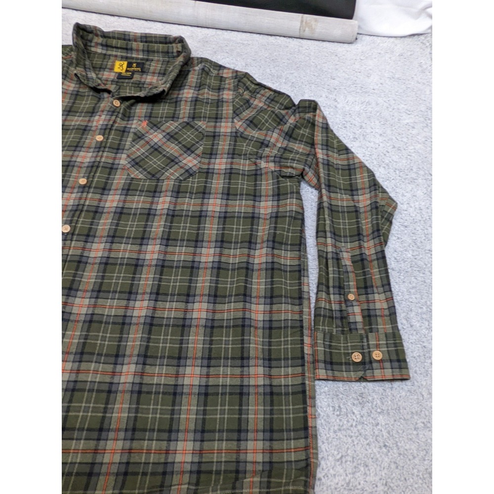 Browning Mens 3XL Green Plaid Flannel Shirt Long Sleeve Outdoor Button Up ~58" - Picture 9 of 16